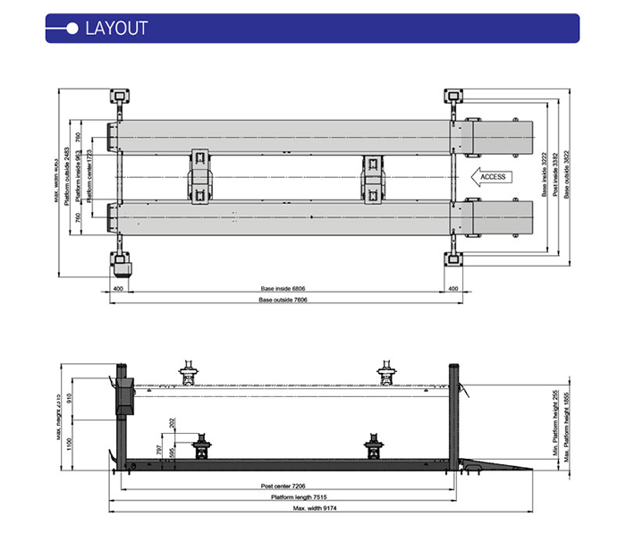 Heshbon HL-410A 4 post 4ton flat platform lift