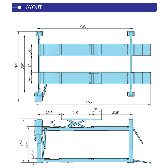 Heshbon HL-42F 4 post 4ton flat platform lift