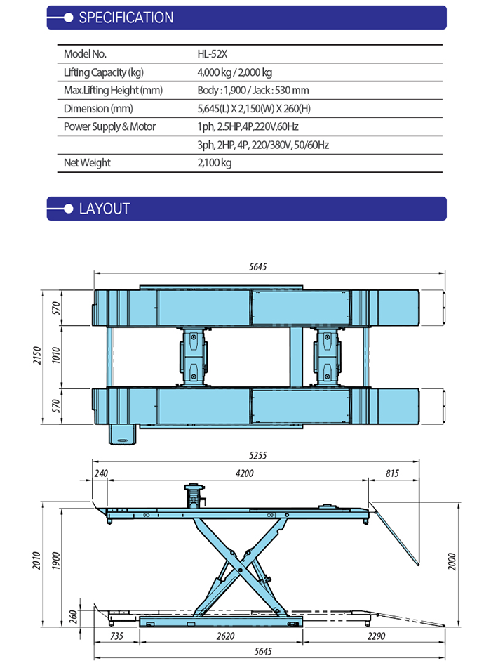 Cầu nâng cắt kéo 4 tấn Heshbon HL-52X