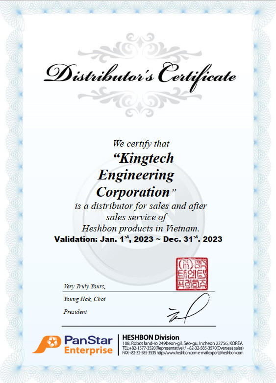 Chứng nhận nhà Phân phối Heshbon tại Việt Nam