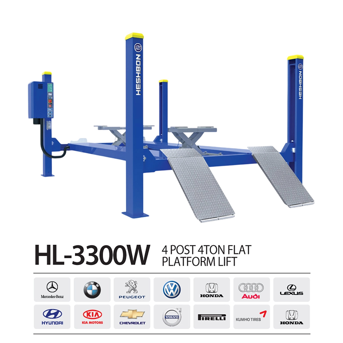 Heshbon HL-3300W 4 post 4 ton flat platform lift