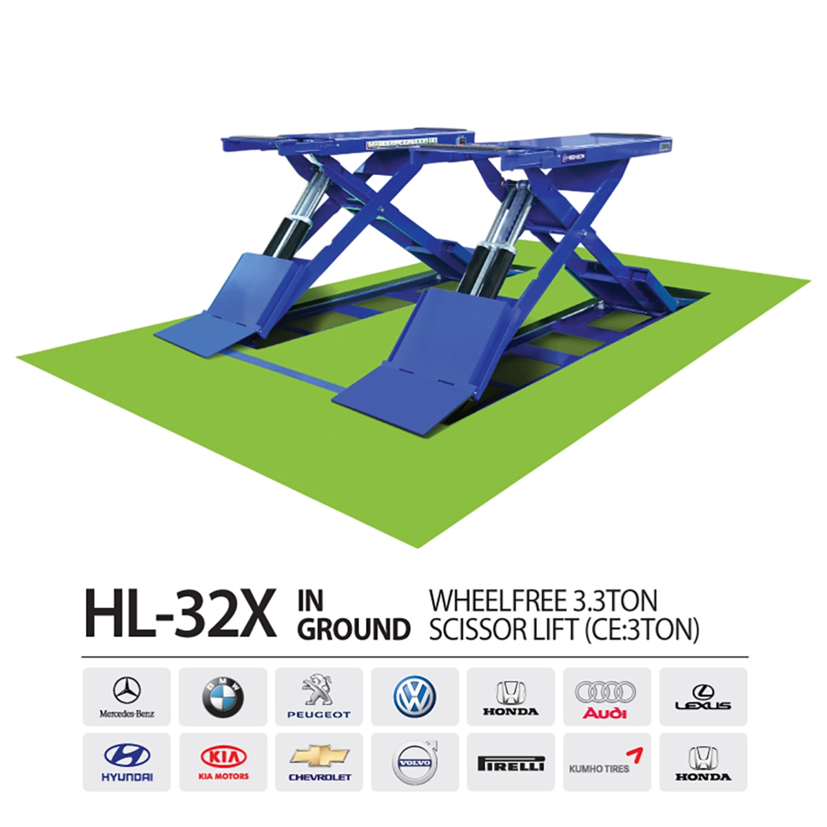 Cầu nâng cắt kéo 3.3 tấn Heshbon HL-32X lắp âm sàn