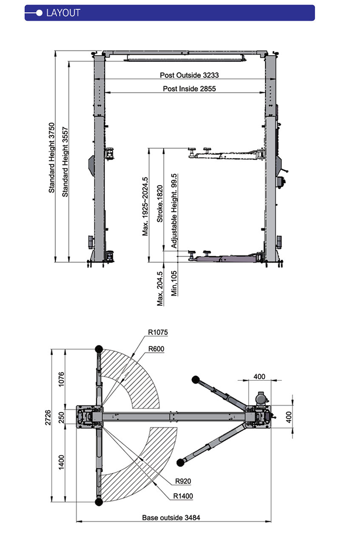 Cầu nâng hai trụ 4 tấn Heshbon HL-24K Cầu nâng hai trụ 4 tấn Heshbon HL-24K