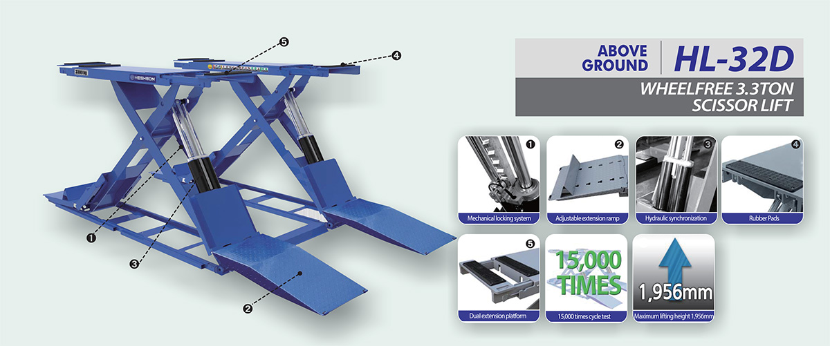 Cầu nâng cắt kéo 3.3 tấn Heshbon HL-32D lắp nổi