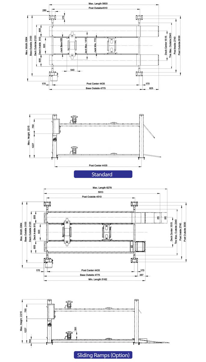 Thiết kế Cầu nâng 4 trụ 4 tấn Heshbon HL-3300L