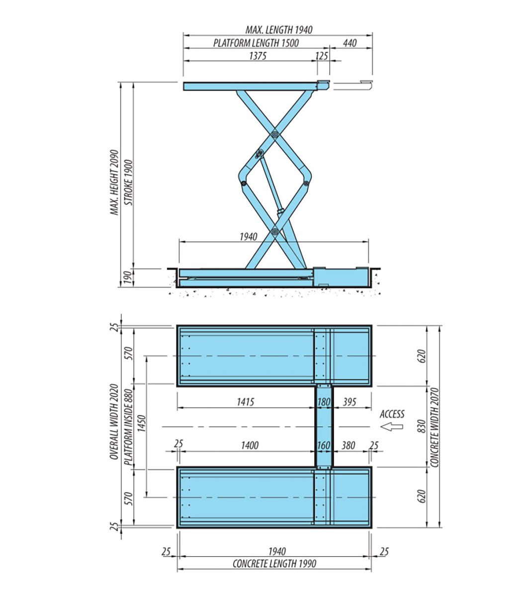 Thiết kế Cầu nâng cắt kéo 3.5 ton Heshbon HL-35F lắp âm sàn