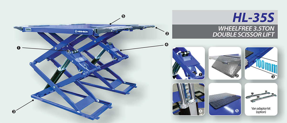 Cầu nâng cắt kéo 3.5 ton Heshbon HL-35S lắp nổi