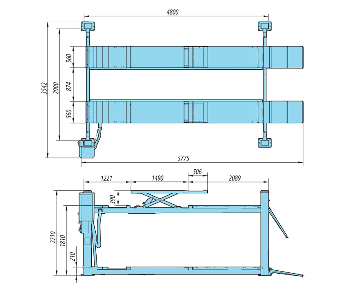 Thiết kế Cầu nâng 4 trụ 4 tấn cân chỉnh góc đặt bánh xe Heshbon HL-42F