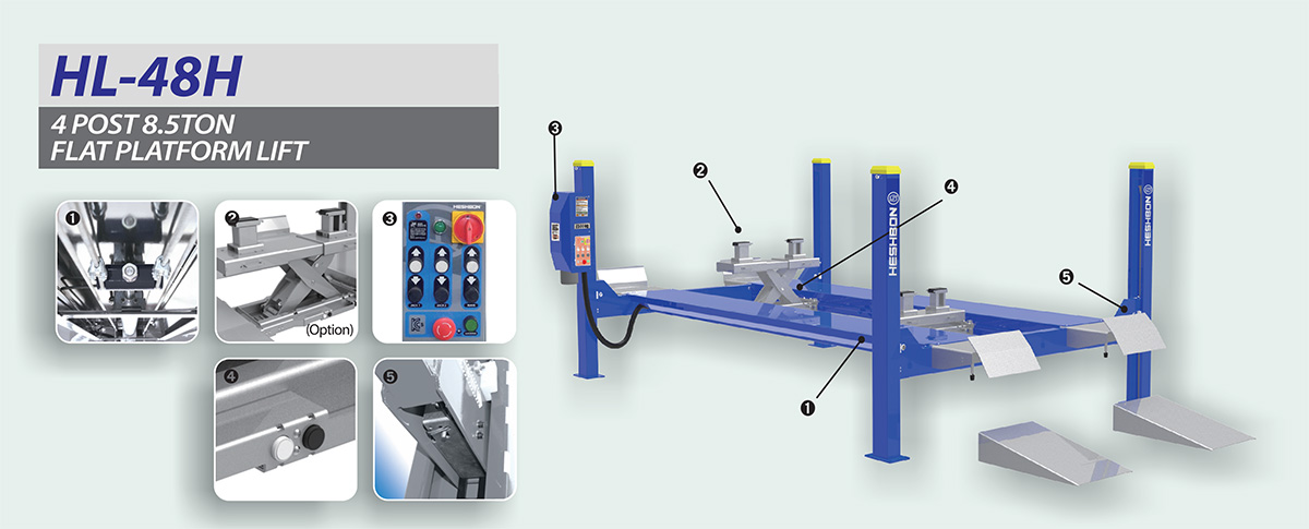 Cầu nâng 4 trụ 8.5 tấn Heshbon HL-48H chuyên dụng
