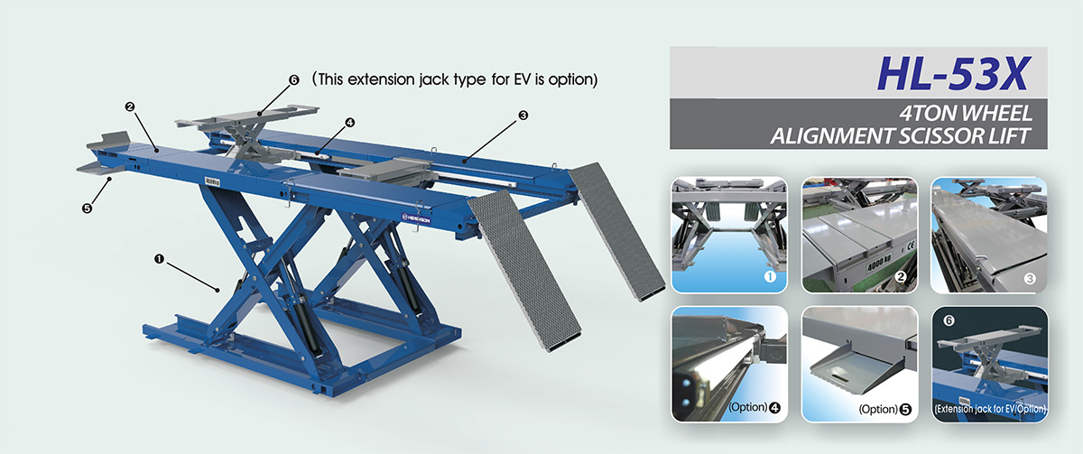 Cầu nâng cắt kéo 4 tấn cân chỉnh góc đặt bánh xe Heshbon HL-53X