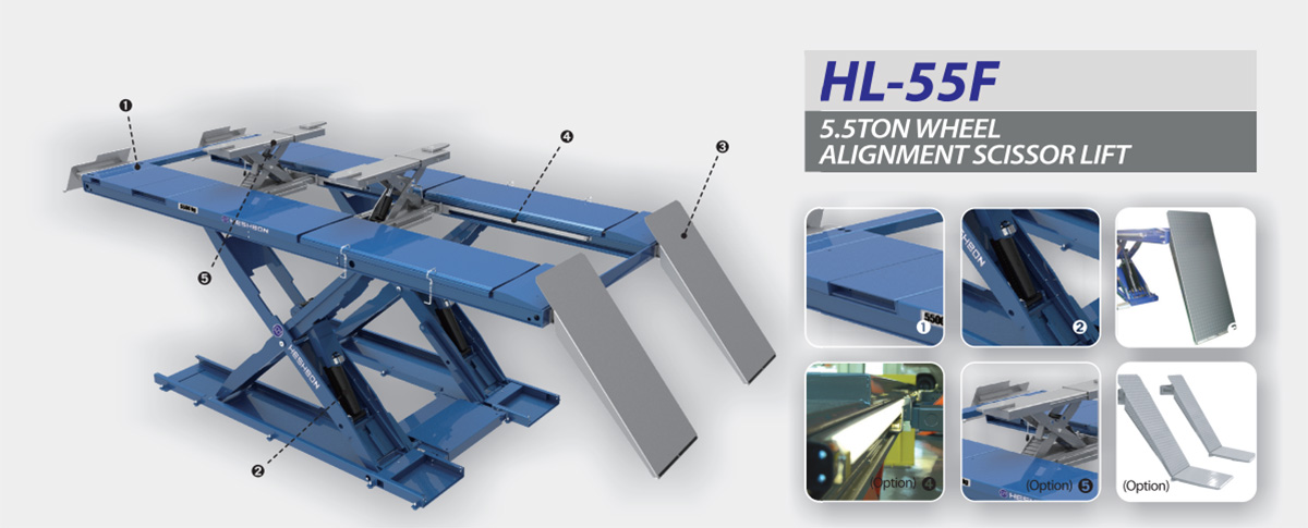 Cầu nâng cắt kéo 5.5 tấn cân chỉnh góc đặt bánh xe Heshbon HL-55F
